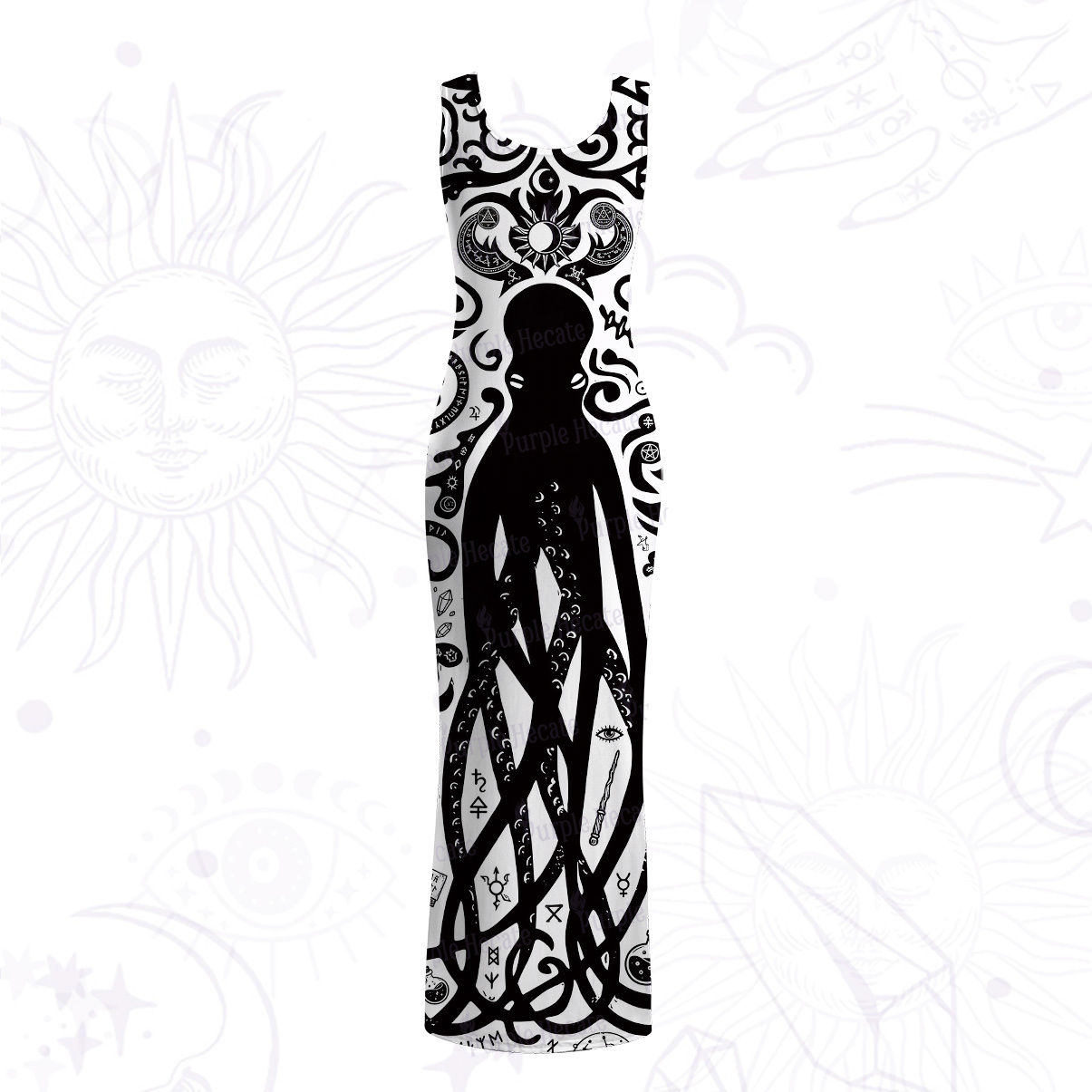 Purplehecate Dark Ocean Sigil Octopus Tentacle Mesh Maxi Tank Beach Dress
