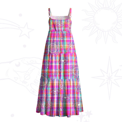 Purplehecate Psychedelic Check Celestial Eye Wide Straps Maxi Dress
