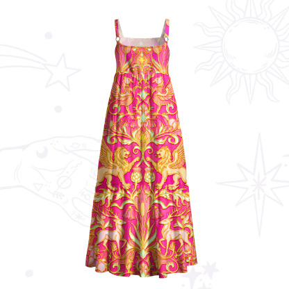 Purplehecate Baroque Lion & Deer Heraldry Wide Straps Maxi Dress
