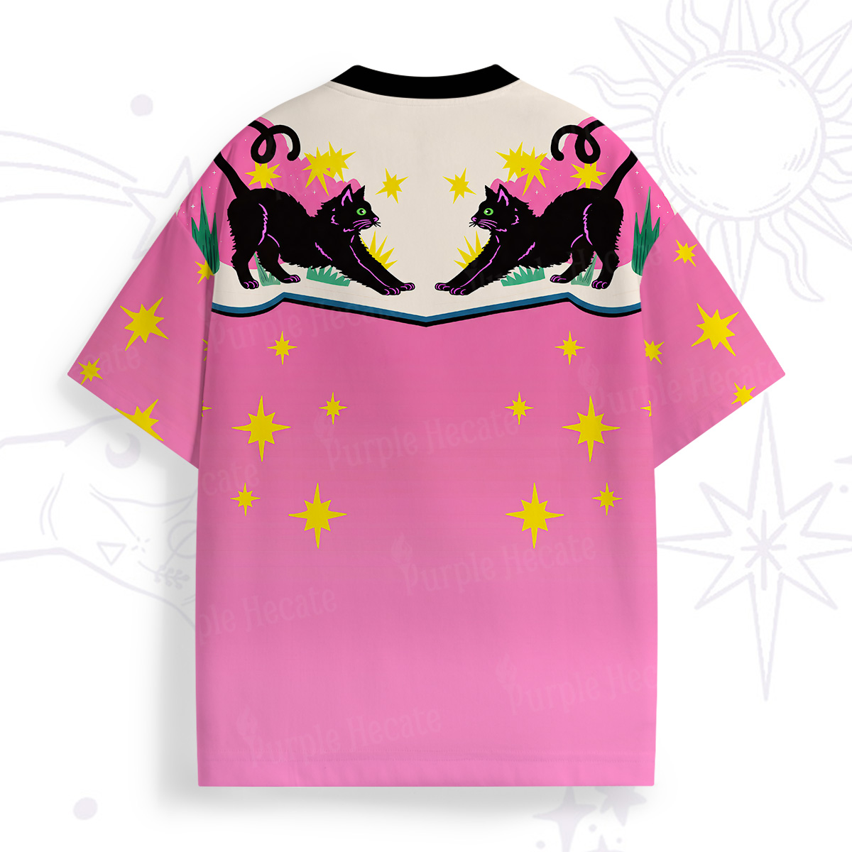 Purplehecate Pink Twin Black Black Starry All Over Print T-Shirt