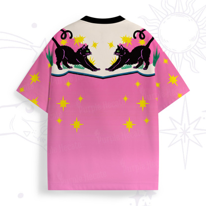 Purplehecate Pink Twin Black Black Starry All Over Print T-Shirt