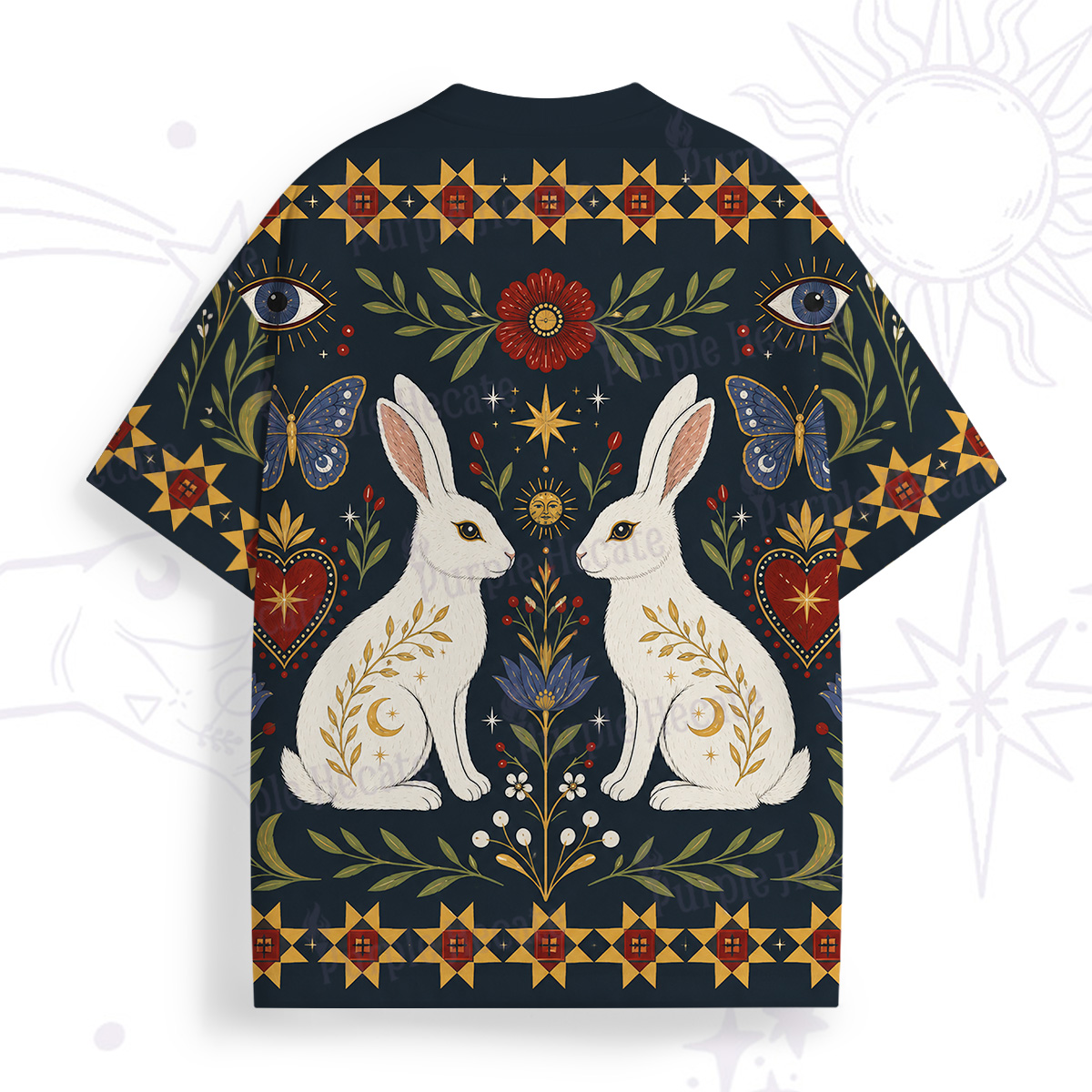 Purplehecate Folk Art Bunny Print All Over Print T-Shirt