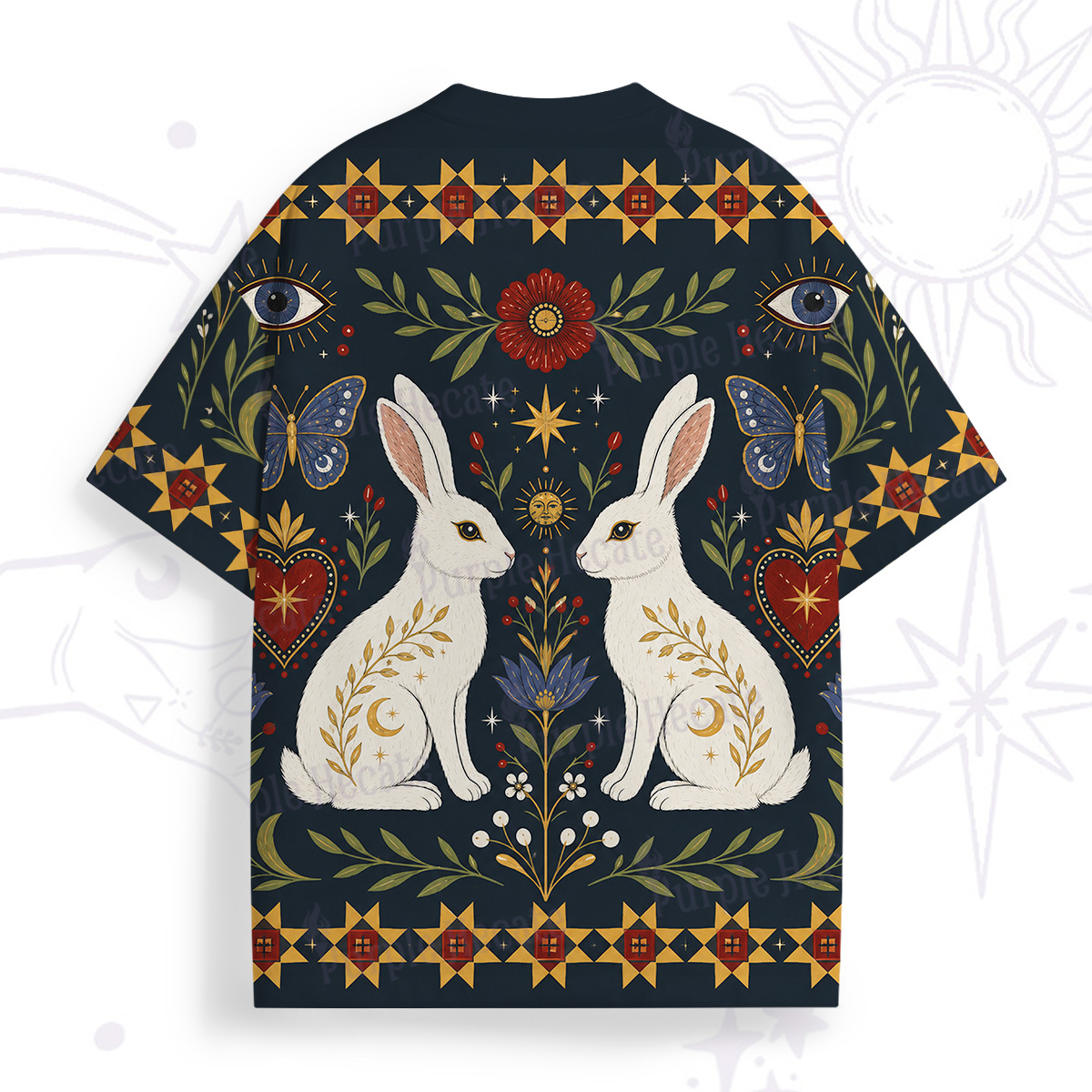 Purplehecate Folk Art Bunny Print All Over Print T-Shirt