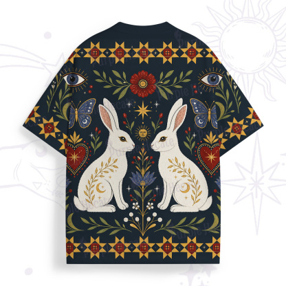 Purplehecate Folk Art Bunny Print All Over Print T-Shirt