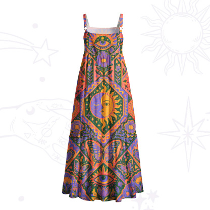 Purplehecate Sun, Moon & Butterfly Secrets Wide Straps Maxi Dress