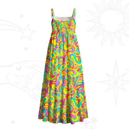 Purplehecate Groovy Rainbow Heartbeat Wide Straps Maxi Dress