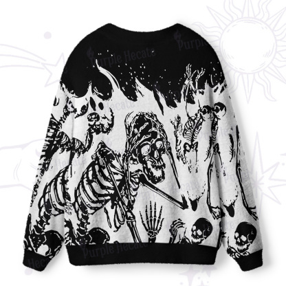 Purplehecate Hellfire Burning Skull Ugly Cardigan Sweaters
