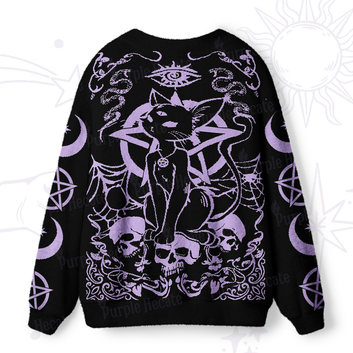 Purplehecate Goth Hex Black Cat Skulls Ugly Cardigan Sweaters