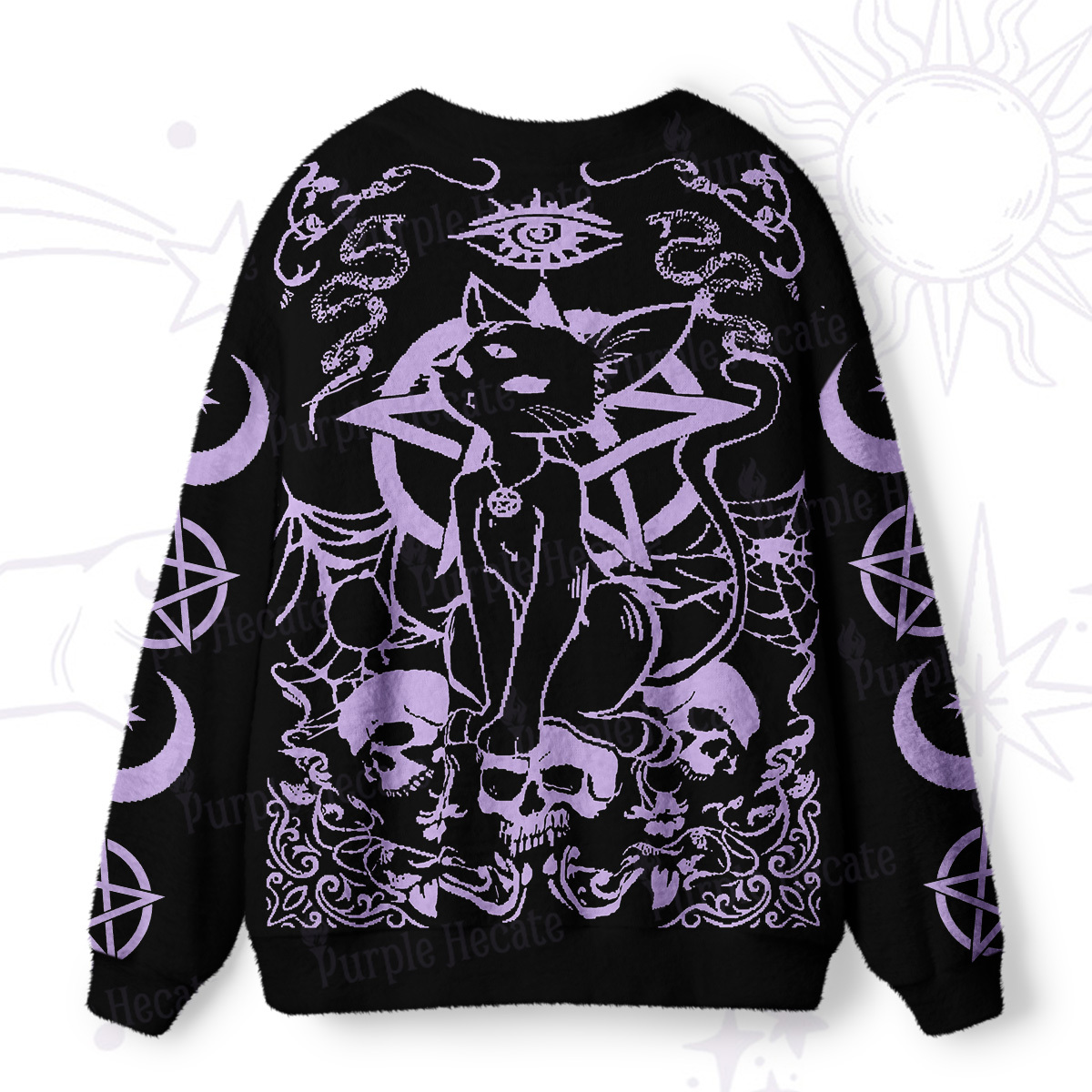 Purplehecate Goth Hex Black Cat Skulls Ugly Cardigan Sweaters