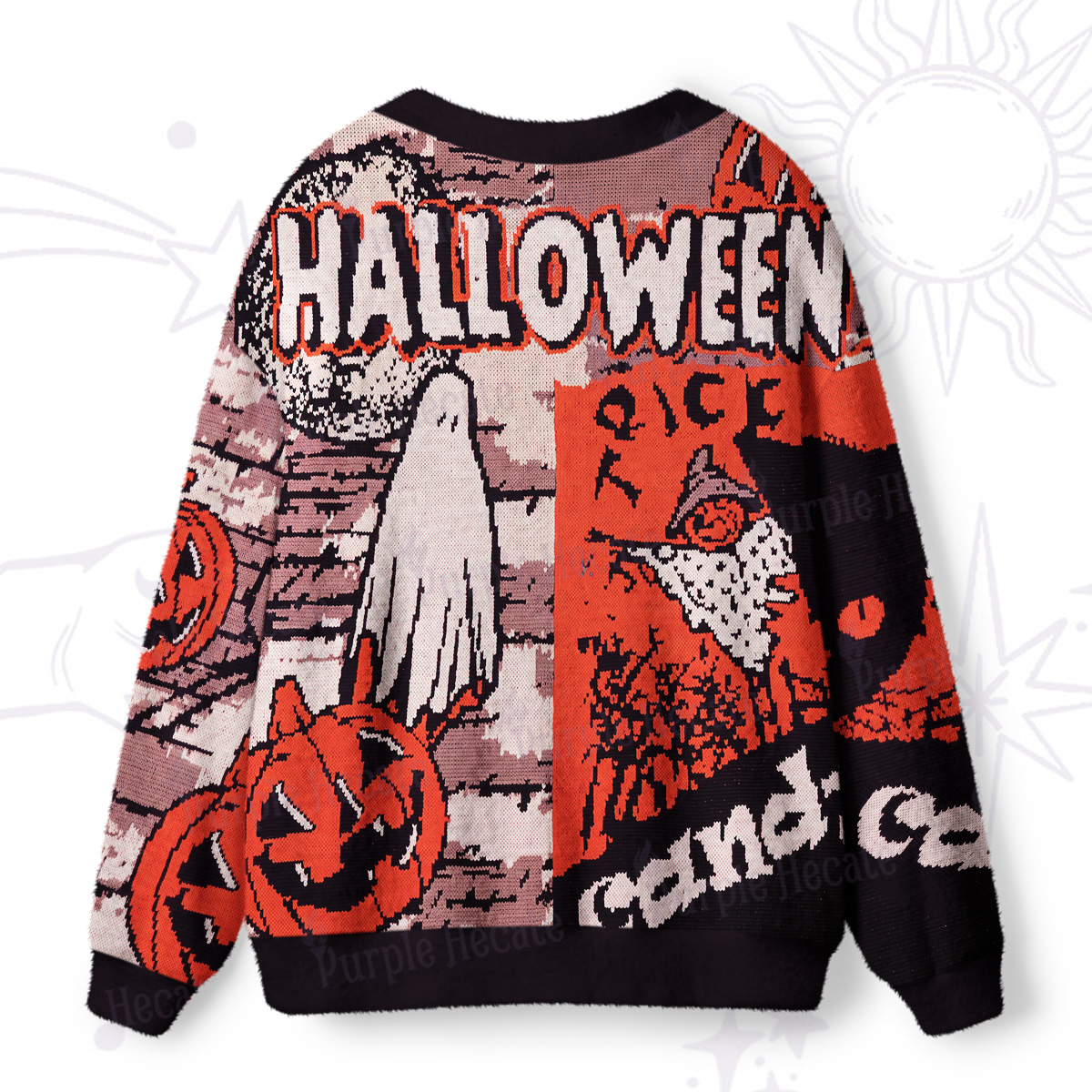Purplehecate Pumpkin Orange Ghost Ugly Cardigan Sweaters