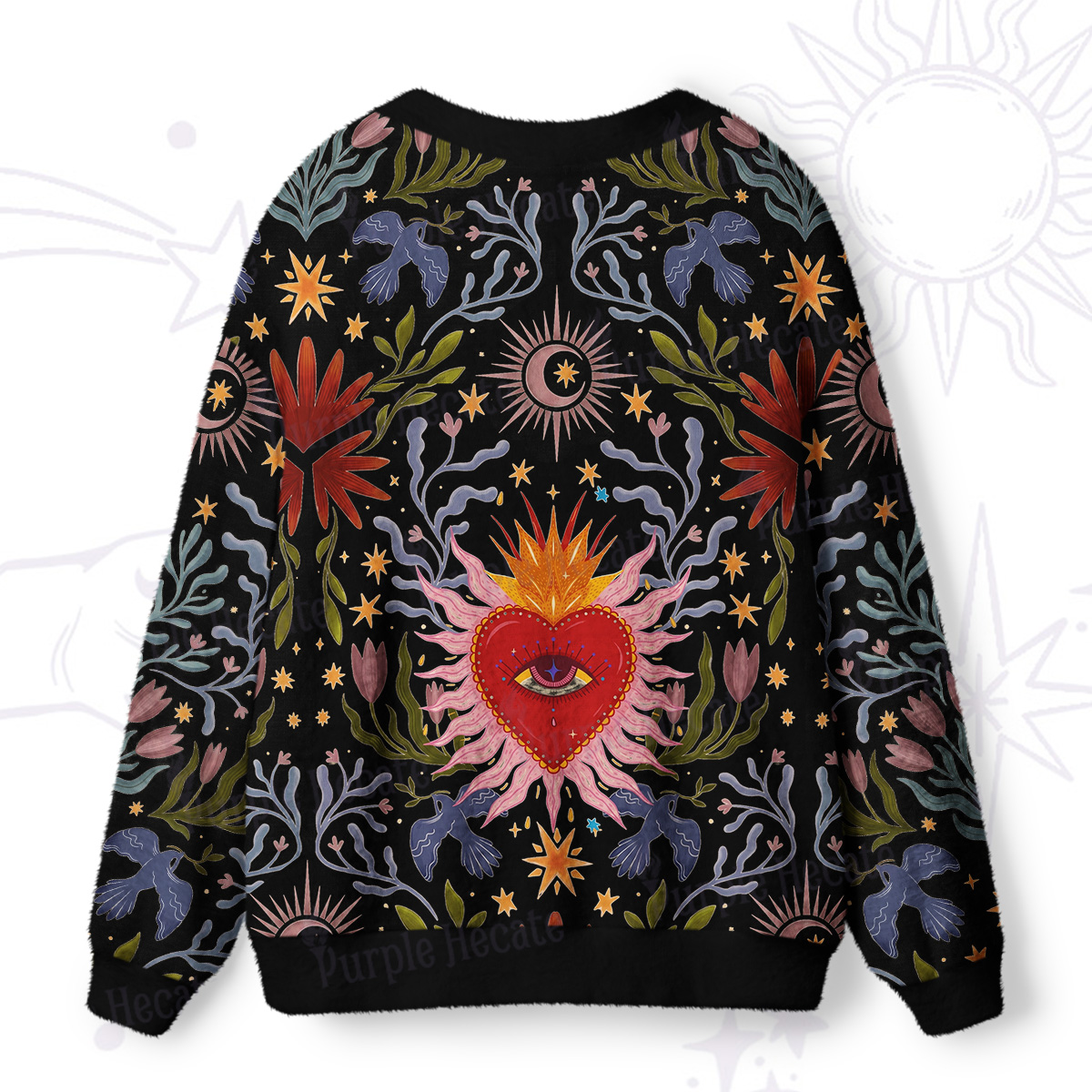 Purplehecate Sacred Flame Heart Ugly Cardigan Sweaters