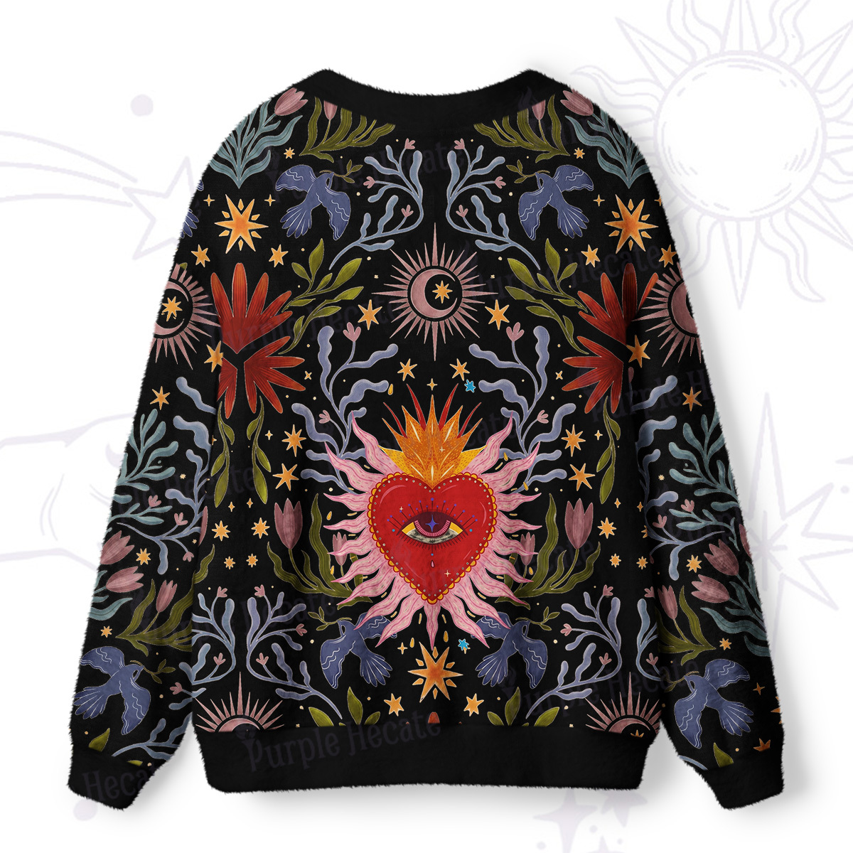 Purplehecate Sacred Flame Heart Ugly Cardigan Sweaters