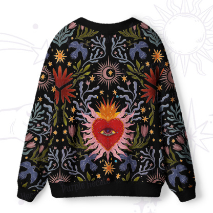 Purplehecate Sacred Flame Heart Ugly Cardigan Sweaters