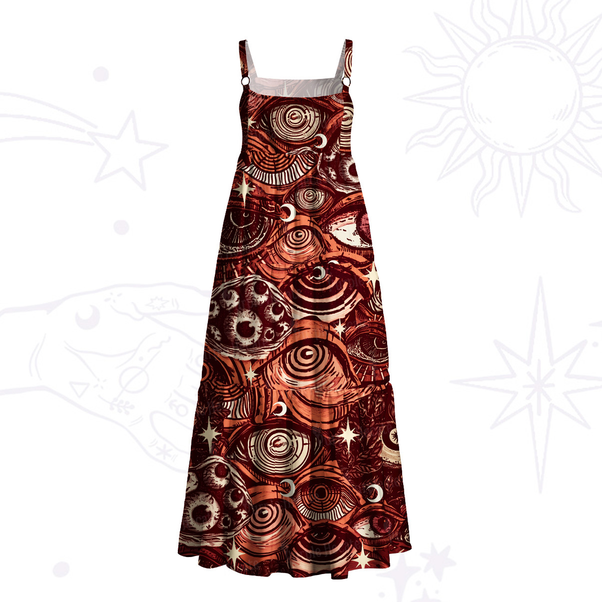 Purplehecate Crimson Gaze Wide Straps Maxi Dress