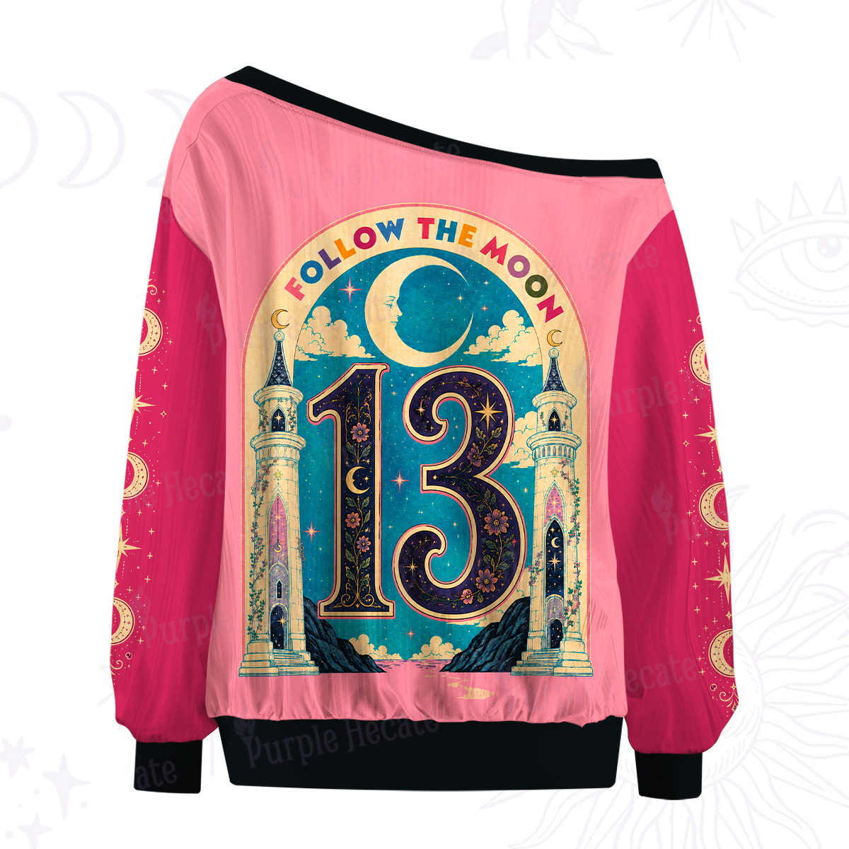 Purplehecate Follow The Moon Witch Wolf Off The Shoulder Graphic Jersey