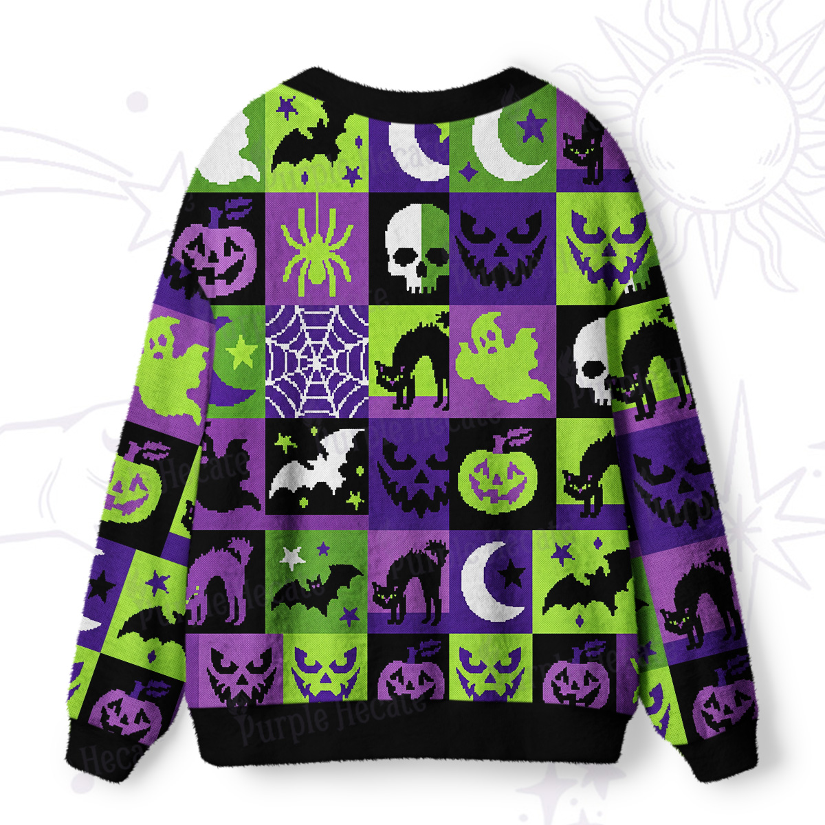 Purplehecate Spooky Patchwork Halloween Ugly Cardigan Sweaters