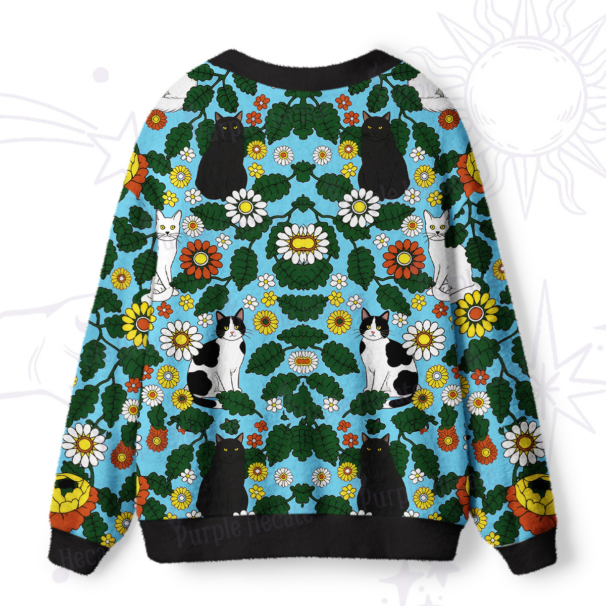 Purplehecate Daisy Cat  Garden Ugly Cardigan Sweaters