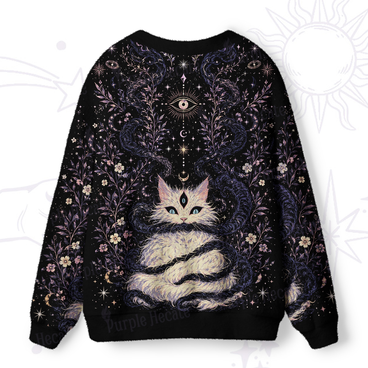 Purplehecate Moon Phase Oracle Cat Ugly Cardigan Sweaters