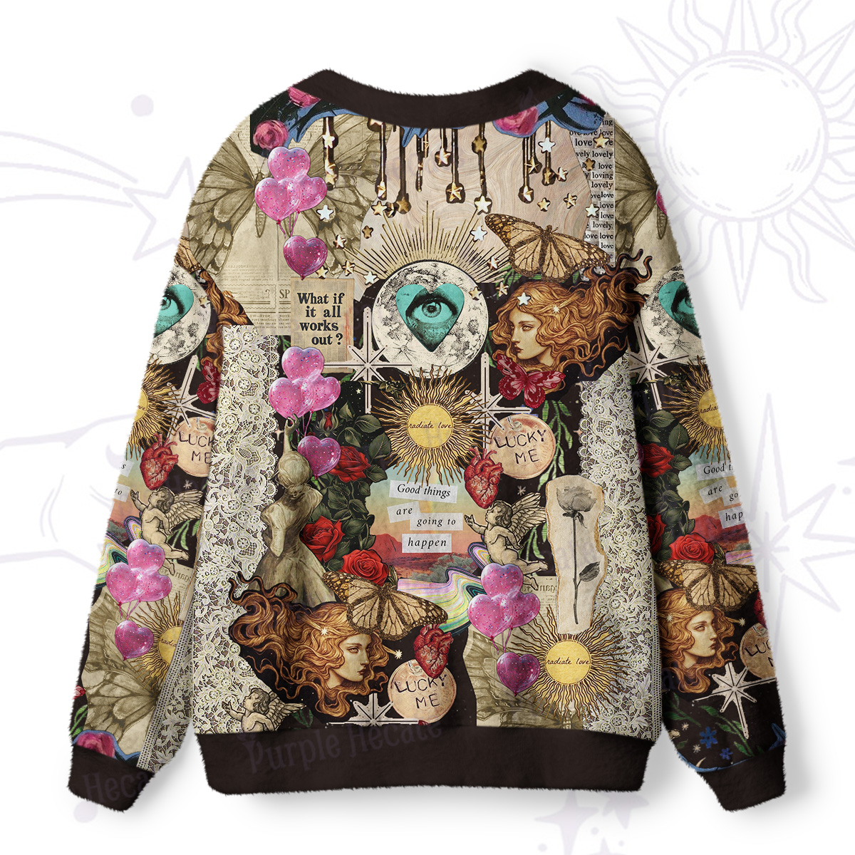 Purplehecate Lucky Me Sacred Heart Eye Ugly Cardigan Sweaters