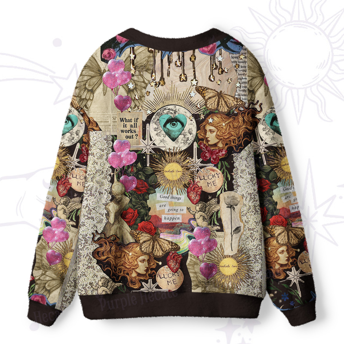 Purplehecate Lucky Me Sacred Heart Eye Ugly Cardigan Sweaters