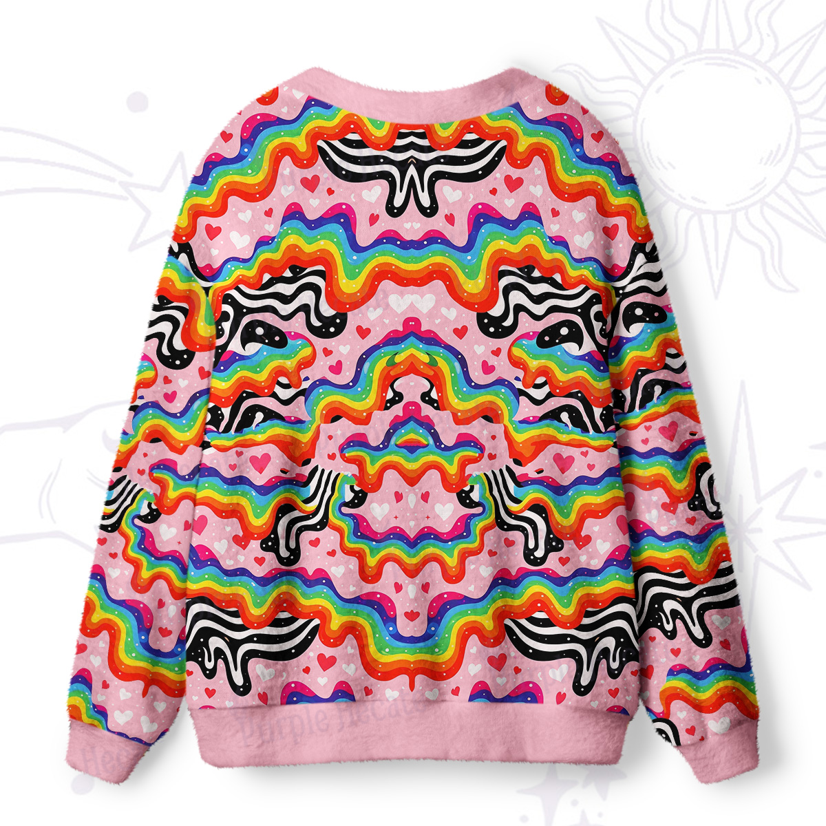 Purplehecate Groovy Melty Rainbow Hearts Wavy Ugly Cardigan Sweaters