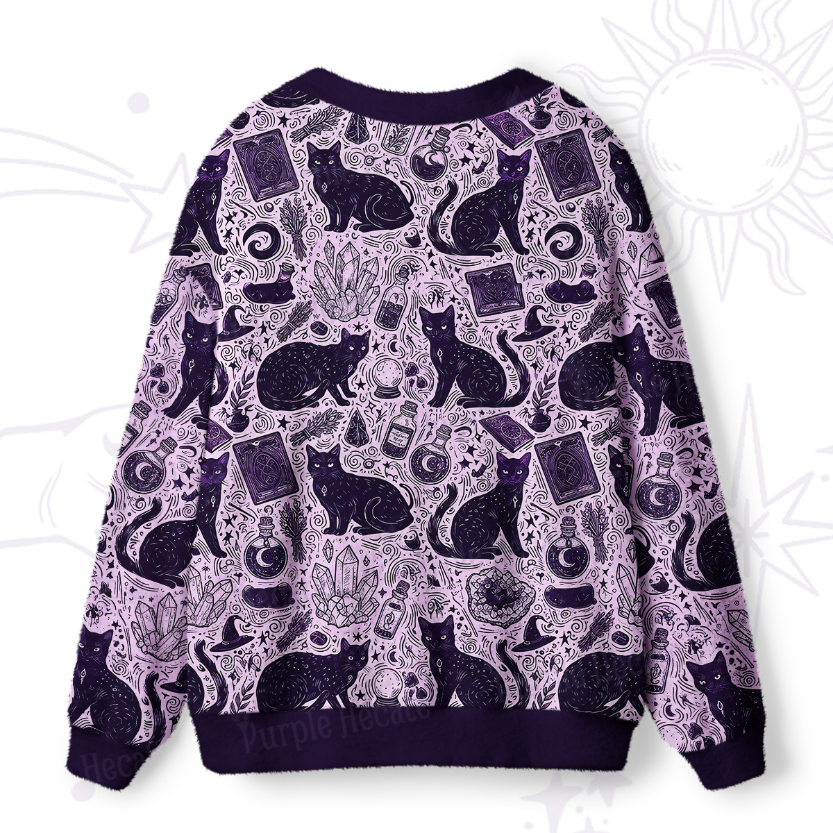 Purplehecate Midnight Black Cat Witch Potion Ugly Cardigan Sweaters