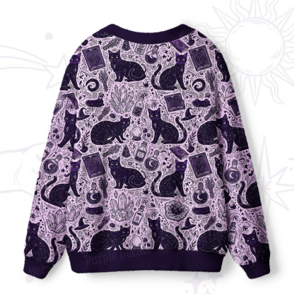 Purplehecate Midnight Black Cat Witch Potion Ugly Cardigan Sweaters