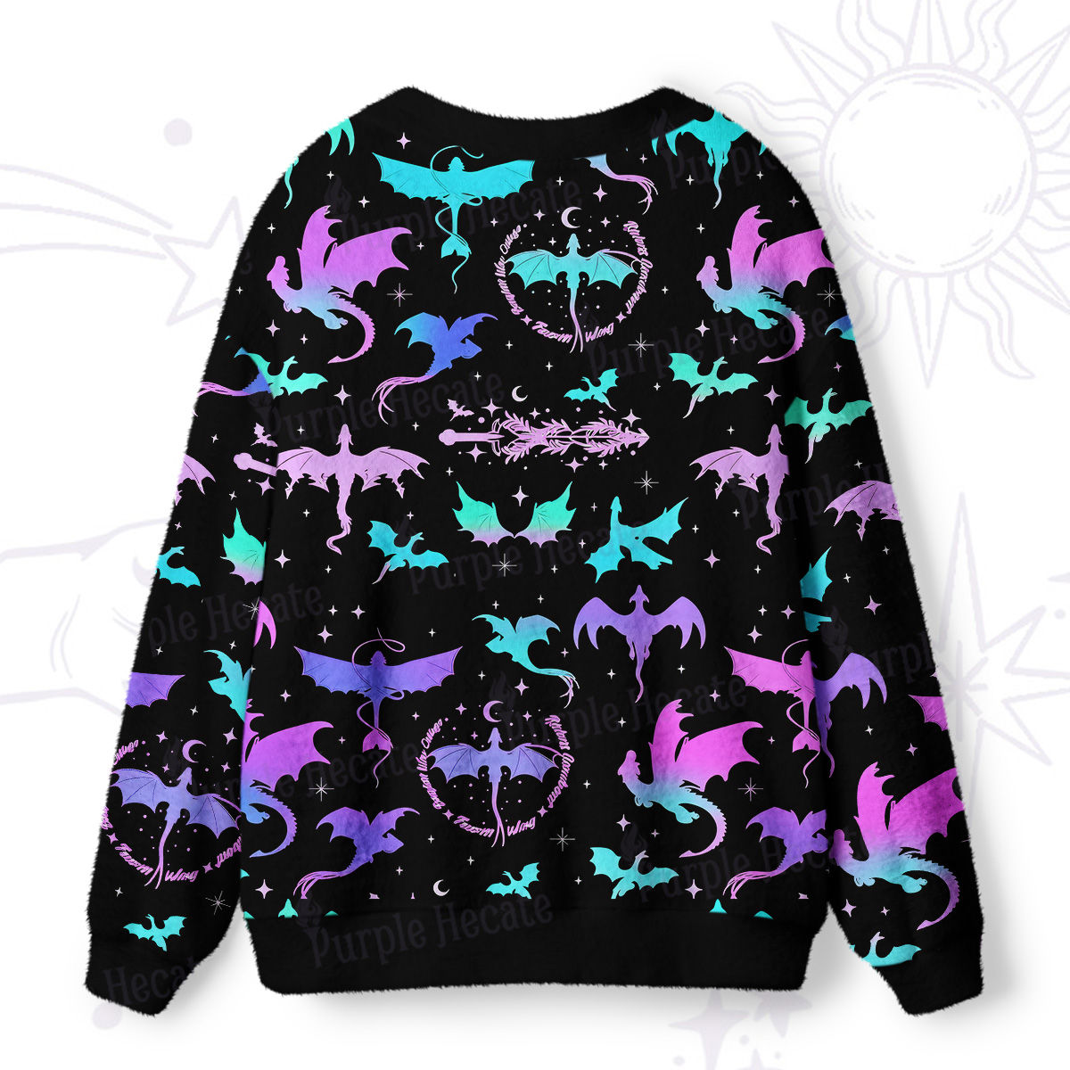 Purplehecate Neon Fantasy Dragon Allover Ugly Cardigan Sweaters