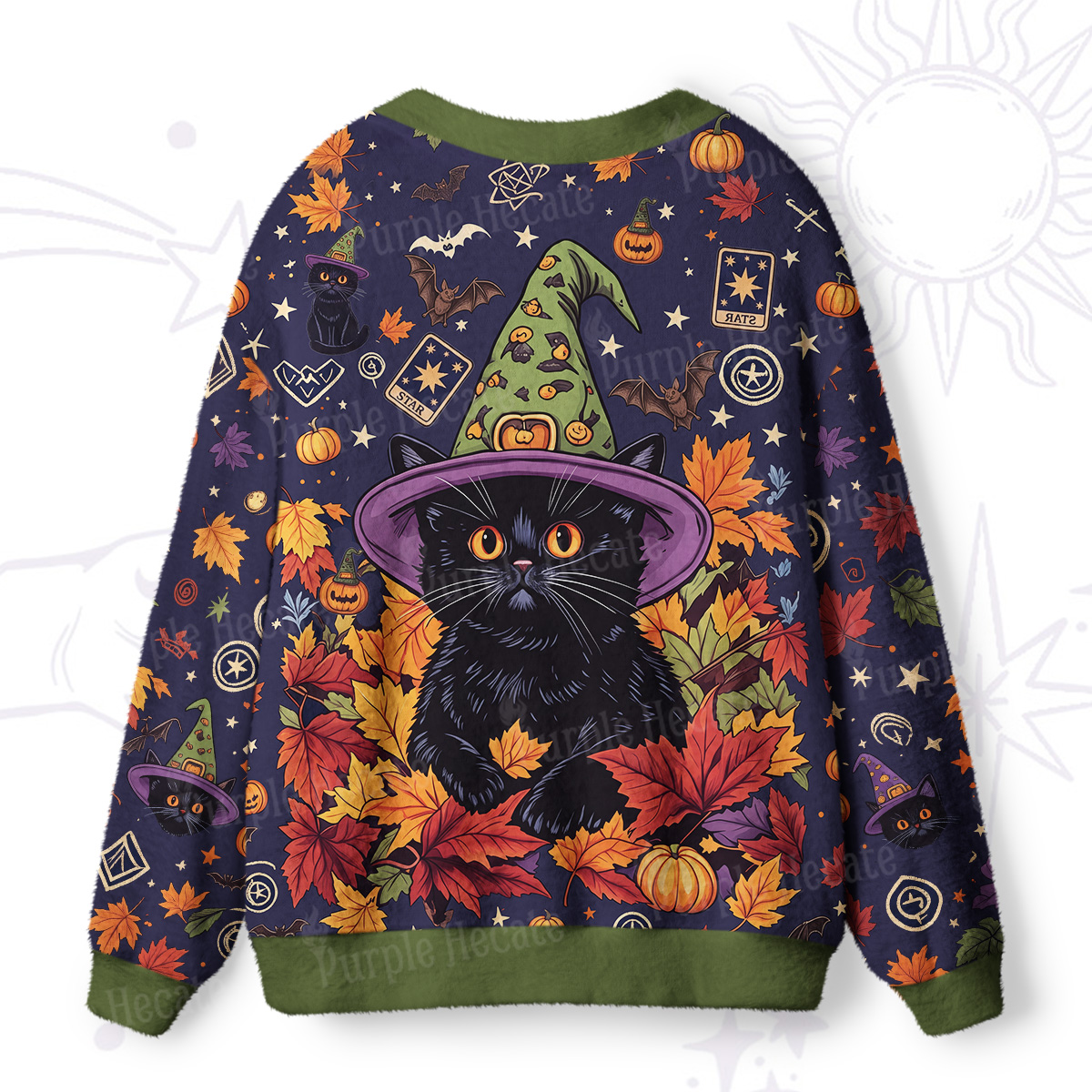 Purplehecate Magical Black Cats of the Harvest Night Ugly Cardigan Sweaters