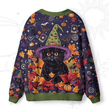 Purplehecate Magical Black Cats of the Harvest Night Ugly Cardigan Sweaters