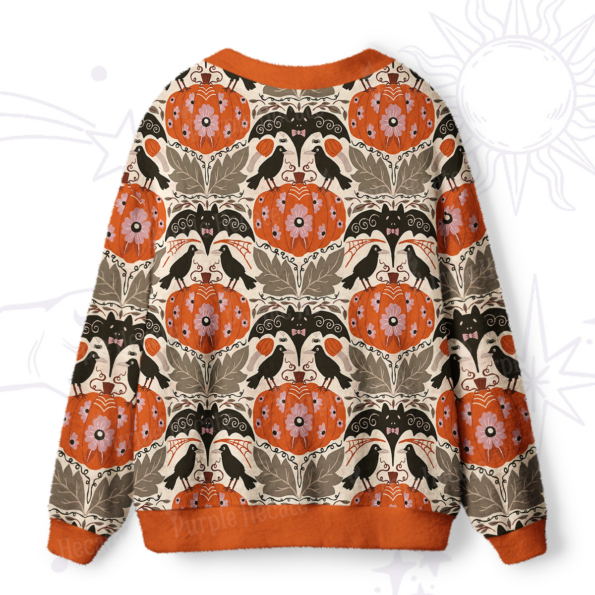 Purplehecate Ravens and Bats Beneath the Harvest Pumpkins Ugly Cardigan Sweaters