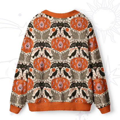Purplehecate Ravens and Bats Beneath the Harvest Pumpkins Ugly Cardigan Sweaters