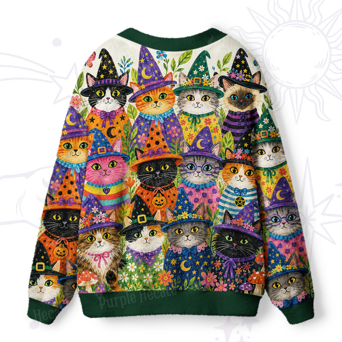 Purplehecate Witchy Meow-Meow Gathering Ugly Cardigan Sweaters