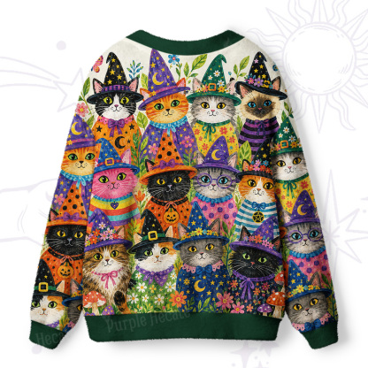 Purplehecate Witchy Meow-Meow Gathering Ugly Cardigan Sweaters