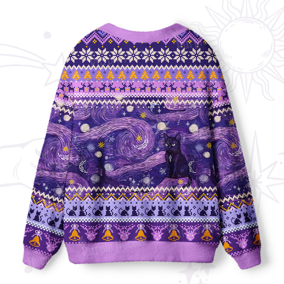 Purplehecate Mystic Cat Beneath the Cosmic Veil Ugly Cardigan Sweaters
