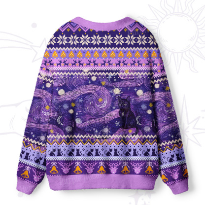 Purplehecate Mystic Cat Beneath the Cosmic Veil Ugly Cardigan Sweaters