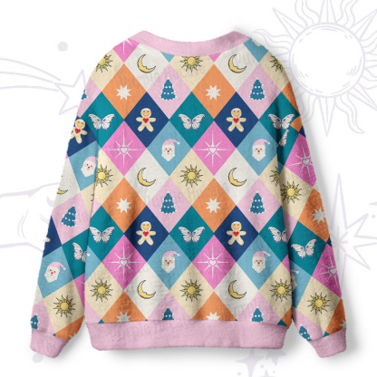 Purplehecate Whimsical Holiday Patchwork Ugly Cardigan Sweaters