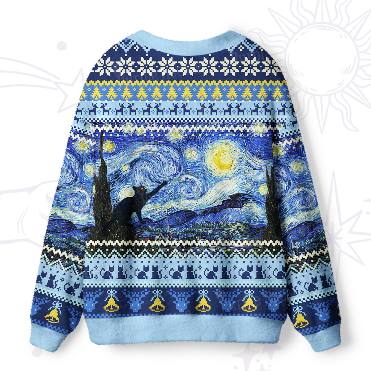 Purplehecate Witch Cat Under the Starry Night Ugly Cardigan Sweaters