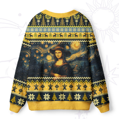 Purplehecate Mona Lisa Under the Starry Sky Ugly Cardigan Sweaters