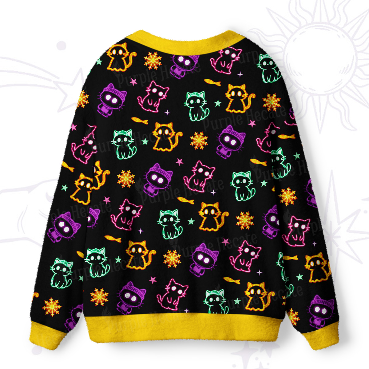 Purplehecate Neon Cat Party Ugly Cardigan Sweaters