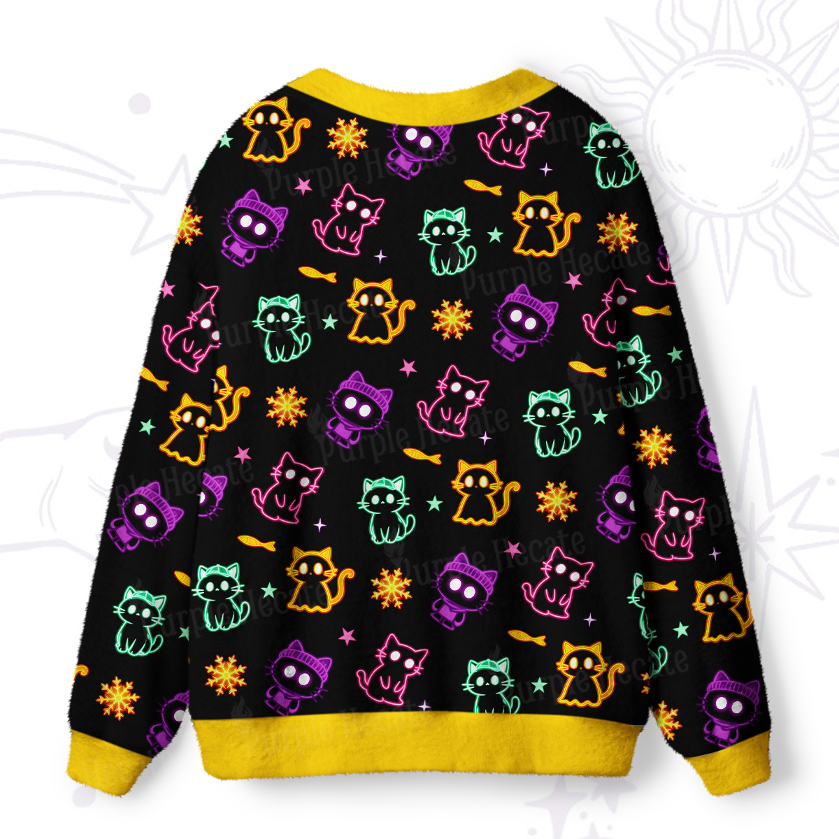 Purplehecate Neon Cat Party Ugly Cardigan Sweaters
