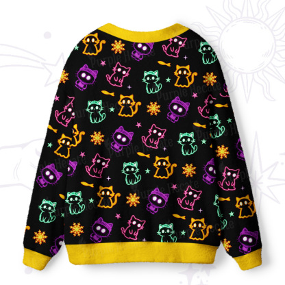 Purplehecate Neon Cat Party Ugly Cardigan Sweaters