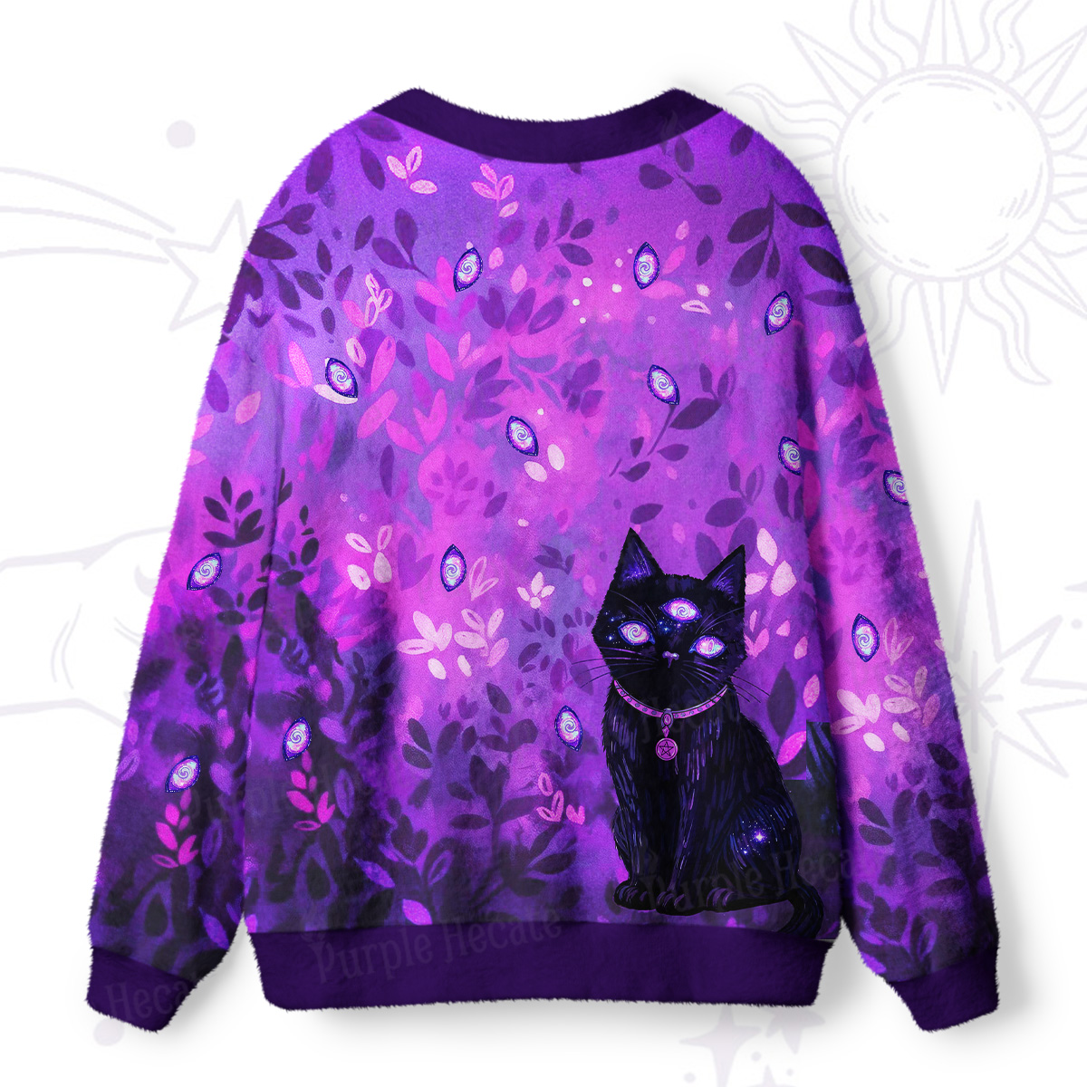 Purplehecate Witch’s Mystic Third-Eye Familiar Ugly Cardigan Sweaters