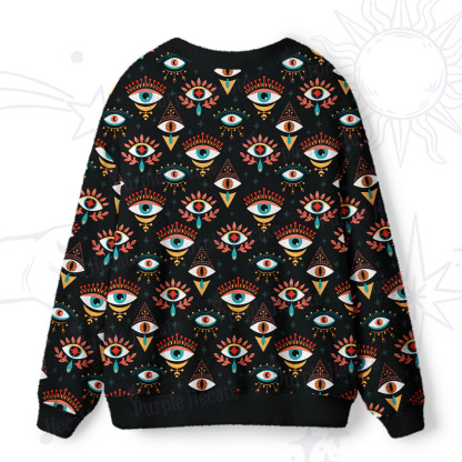 Purplehecate Evil Eye Pattern Ugly Cardigan Sweaters