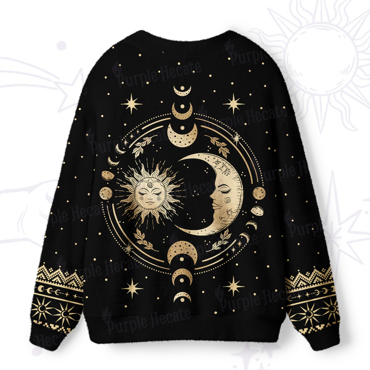 Purplehecate Celestial Sun and Moon Ugly Cardigan Sweaters