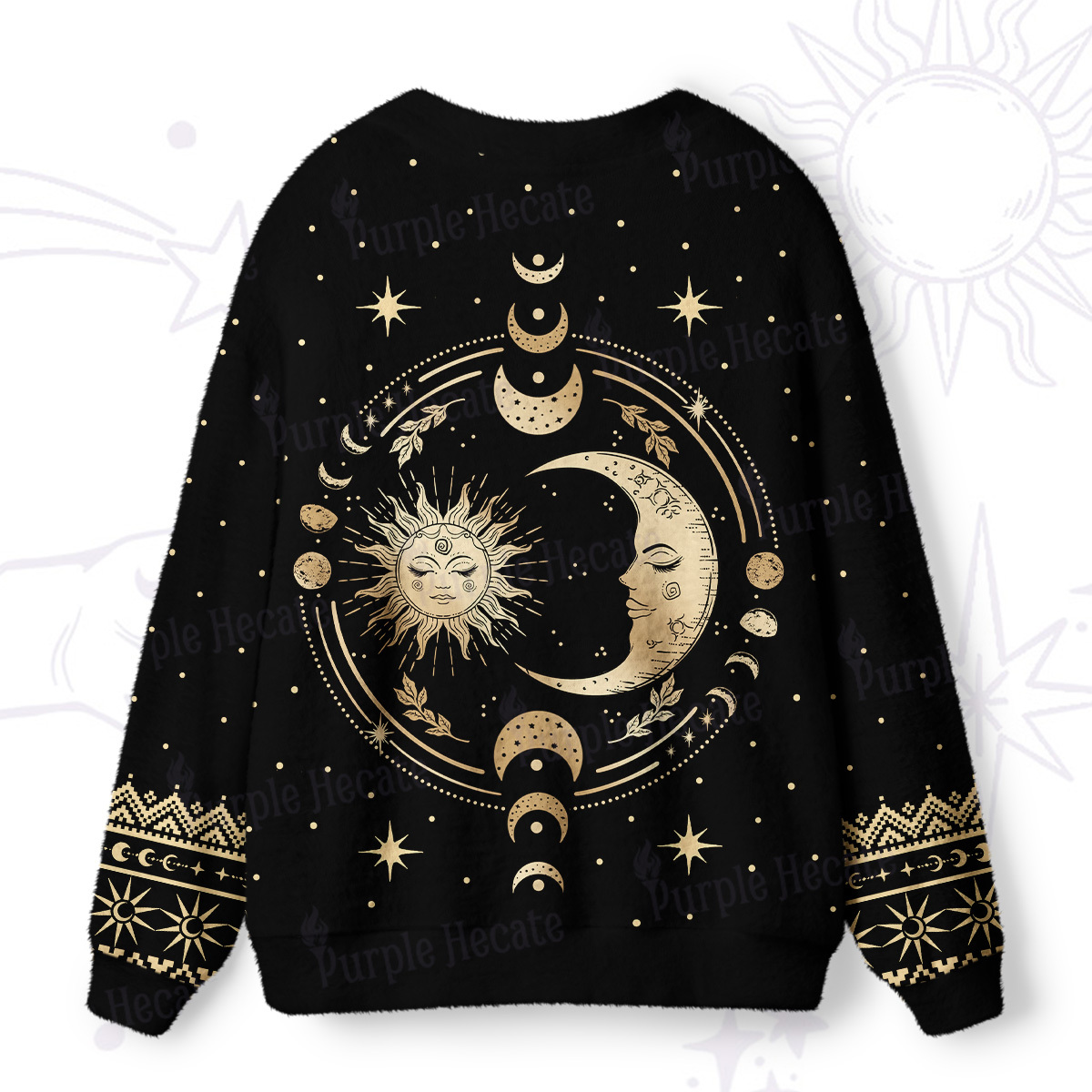 Purplehecate Celestial Sun and Moon Ugly Cardigan Sweaters