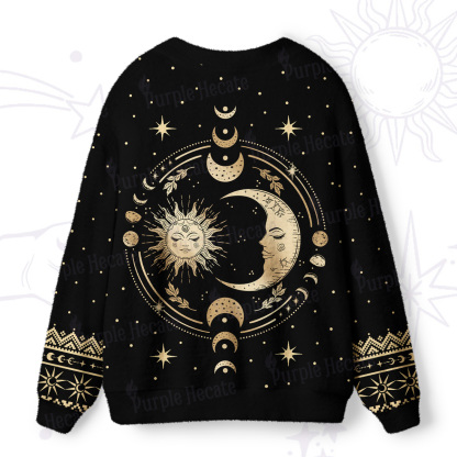 Purplehecate Celestial Sun and Moon Ugly Cardigan Sweaters