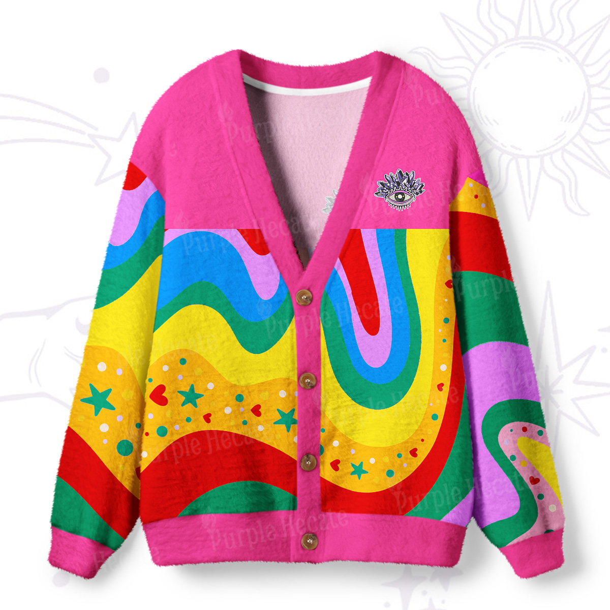 Purplehecate Dreamy Rainbow Waves Ugly Cardigan Sweaters