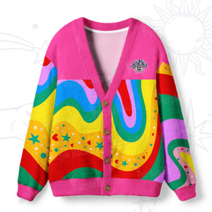 Purplehecate Dreamy Rainbow Waves Ugly Cardigan Sweaters