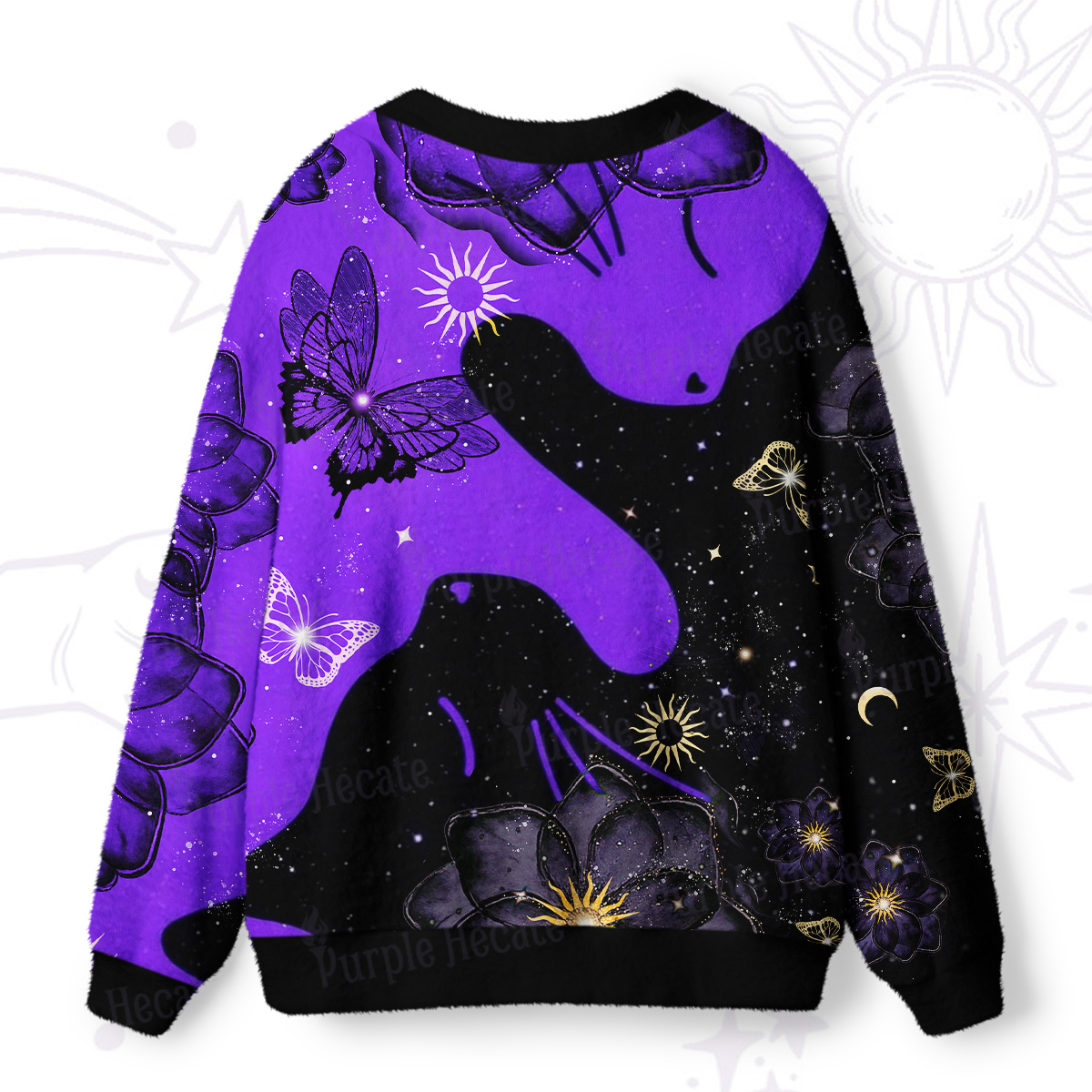Purplehecate Starlit Cats & Butterflies Ugly Cardigan Sweaters